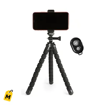 Tripode Flexible Mercablo con Control Remoto y Agarre Pa Celular 10 Pulgadas Negro