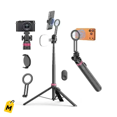 Tripode Magnetico 69in y Palo Selfie con Control Remoto para tu Celular
