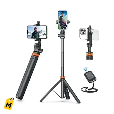 Tripode EUCOS 62 pulg y Selfie Stick con Remoto para Celulares y Camaras