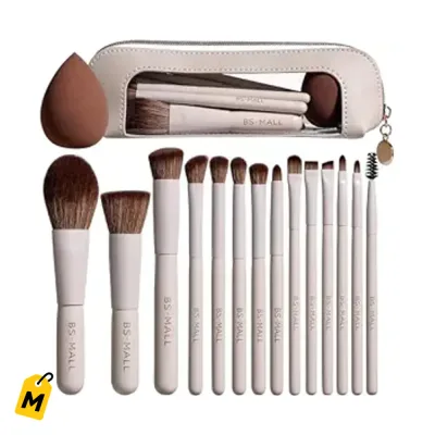 Tu Kit de Brochas BS-MALL 14 Pzas con Esponja y Estuche - Pa tu Maquillaje (Beige)