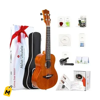 Ukelele AKLOT Concierto Caoba Solida 23 pulg Kit Completo Pa Principiantes y Mas