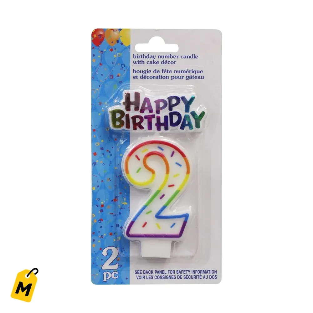 Vela Numero 2 y Topper Feliz Cumpleanos pa tu Bizcocho - Set de 2