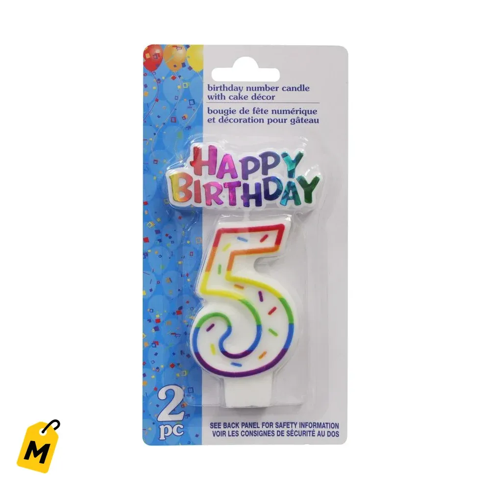 Velas de Cumpleanos Numero 5 - Set de 2 Piezas - Pa Tu Fiesta
