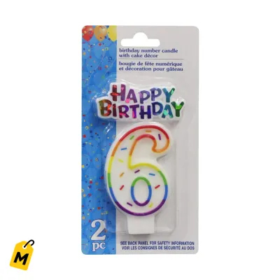 Velas de Cumpleanos Numero 6 con Letrero, Set de 2 para tu Fiesta