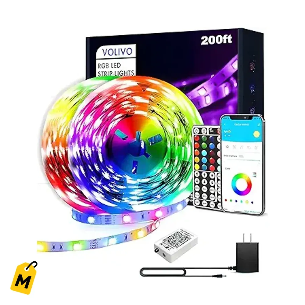 VOLIVO Tiras LED 200ft Bluetooth pa Cuarto y Fiesta - Control App y Musica