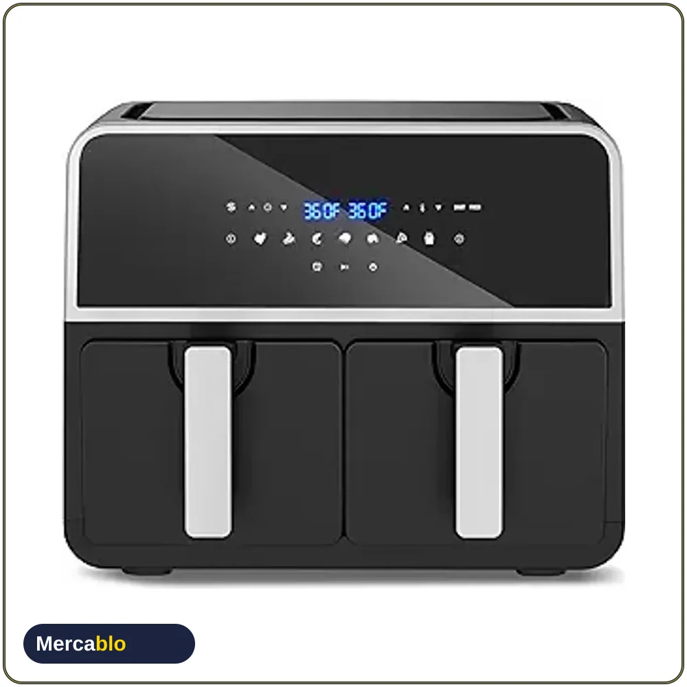 VUSIGN Freidora Aire Doble Canasta 9.5QT - Cocina Facil y Rapido, Negro