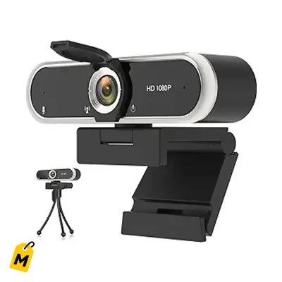 Webcam 1080P con Microfono y Tapa de Privacidad pa PC/Laptop, Plug & Play, Luz Auto