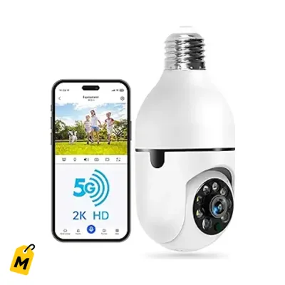 WESECUU Camara Seguridad Bombillo - WiFi 5G/2.4GHz, 2K, Alarma, Vision Color