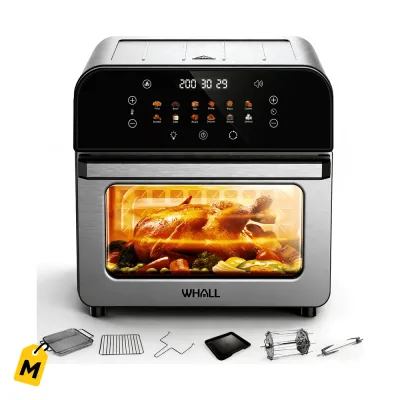 WHALL Freidora de Aire y Horno 12QT Tactil 12 Menus Ventana Transparente