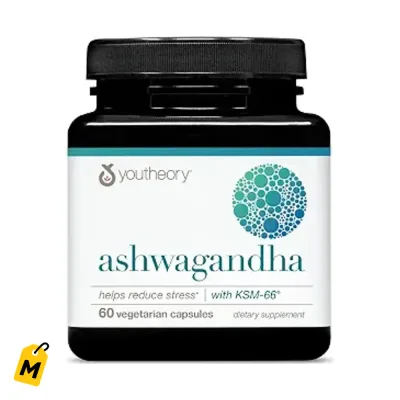 Youtheory Ashwagandha 1000mg - 60 Capsulas Vegetarianas - Apoyo al Estres y Energia